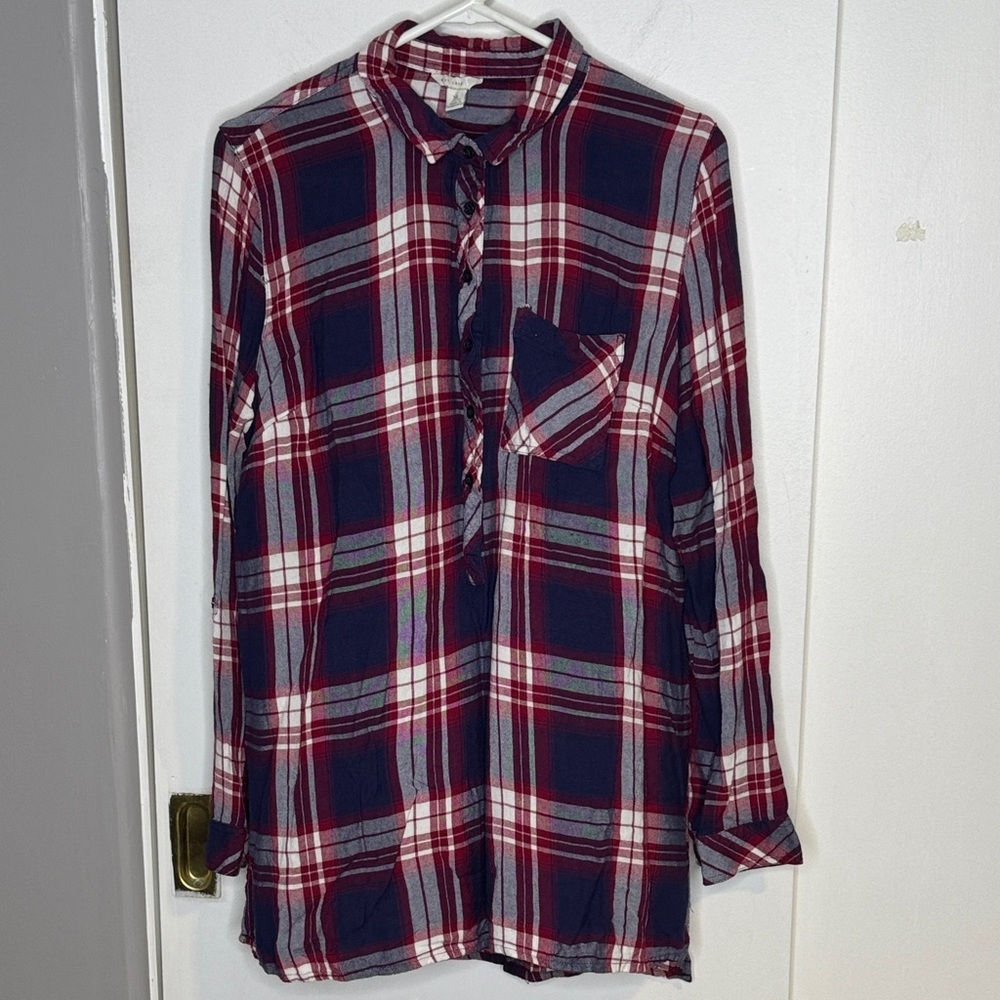 Plaid Long Sleeve Shirt - Red and Blue Scottish plaid, pumpkin patch, fall, SZ X